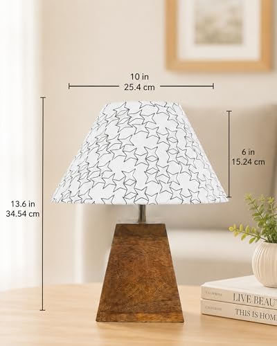 Image of Homesake Wooden Base Pyramid Table Lamp, Lamps for Living Room, Bedside Night Lamp, Lamp for Bedroom Decoration, Modern Home Decorative Light, Desk Lamp,Study Lamp, Home Decor, White Star Shade