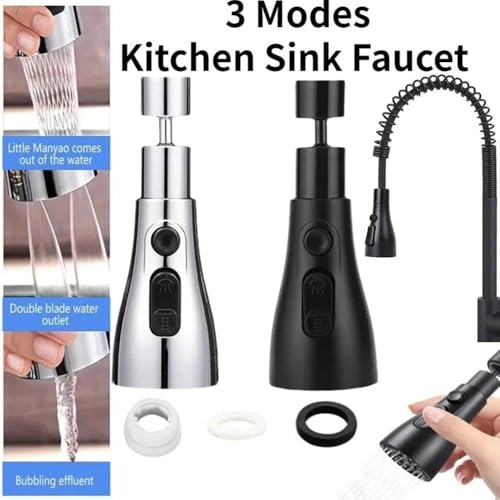 Image of Kitchen Faucet Aerator Extender - Kitchen Tap with 3 Spray Modes, Chrome Plated Brass and ABS, 142mm, Flexible Extension, 22mm /24mm Universal Fit (pack of 1)