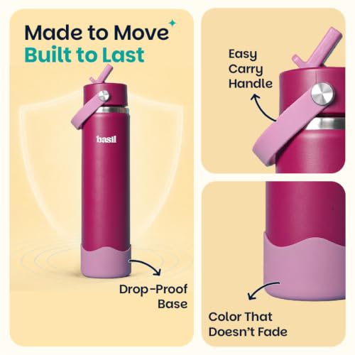 Image of Basil Hydra Fizz 800ml Stainless Steel Water Bottle for Kids | Insulated Hot & Cold Thermos Sipper Bottle | Leakproof School Bottle | Classic Plum