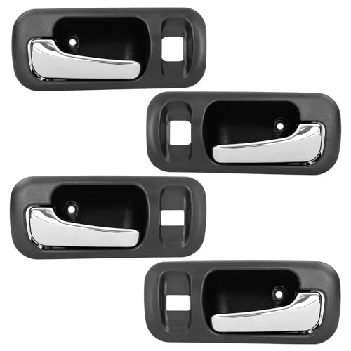 Cheriezing Interior Door Handle Compatible with Honda 1997-2001 CR-V CRV - Front Rear Left & Right Side - Black Housing + Chrome Lever Set of 4