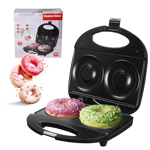 Mini Donut Maker, Mini Donuts Maker, Large Donut Maker, 2 Extra Large 4-inch Donuts, Non-stick, Anti-scalding, Double Sided Heating, Easy to Use and Clean, Perfect for Home Baking (Black)