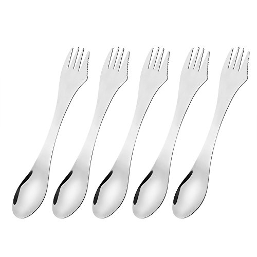 CM Cosmos 5 Pcs Stainless Steel Sporks 3-in-1 Fork Knife Spoon Utensils Set for Camping Hiking Traveling