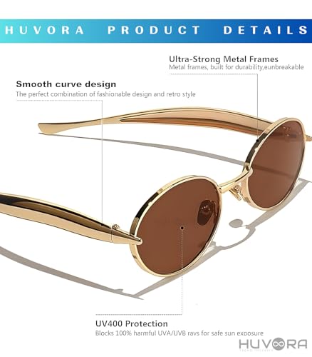 Image of Designer Oval Retro Sunglasses for Man and Woman - Oversized Trendy Stylish Vintage Elegant Round Goggles for Men Women - UV400 Protected Branded Metal Frame Shades for Party Driving