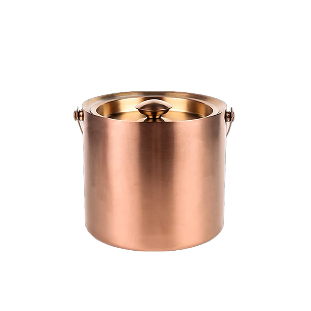 Secchiello per il ghiaccio da 3 litri in acciaio inox, secchiello per il ghiaccio con manico spesso, secchiello per il ghiaccio con isolamento a doppio strato e coperchio, secchiello per il vino (oro)