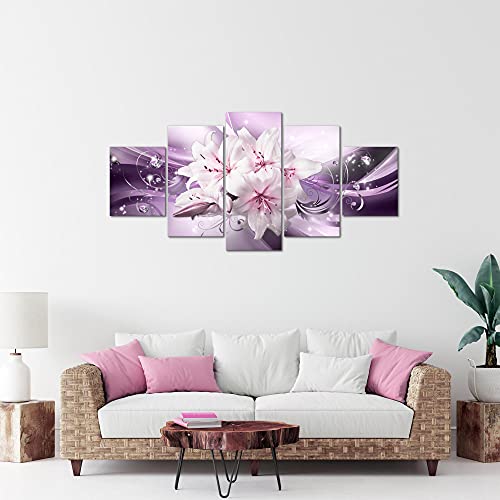 Tableau fleurs violettes en 5 parties pour deco de chambre