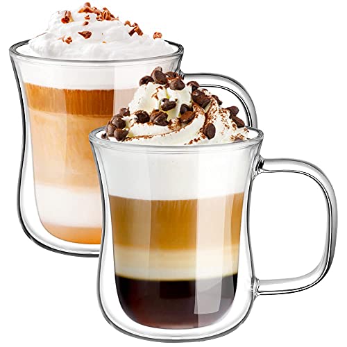 ecooe 240ml*2 Tasse Verre Double Paroi Ensemble,Tasses à Cappuccino Transparent,Tasses à Latte Macchiato ,Verre à Café/Thé