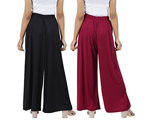 Image of Buy That Trendz M to 4XL Cotton Viscose Loose Fit Flared Wide Leg Palazzo Cotton for Pants Women Black Maroon Combo Pack of 2 XX-Large