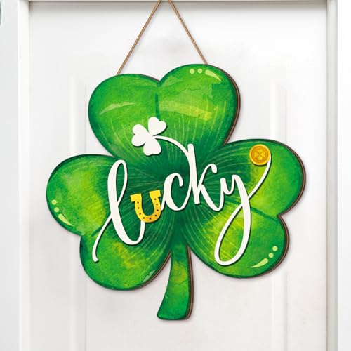 Boao St. Patrick's Day Shamrock Door Hanger Welcome Wooden Hanging Sign