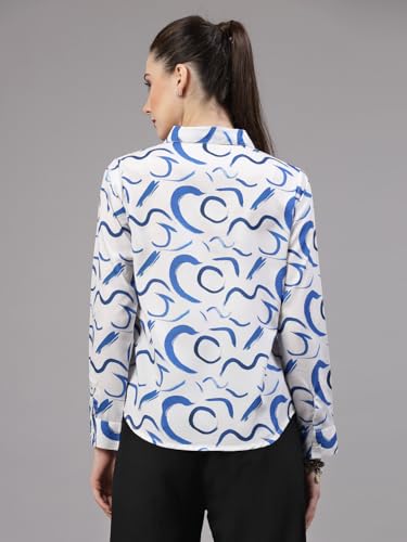 Image of Style Quotient Women Beige White Stripe Printed Formal Shirt