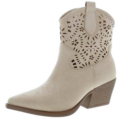 TruFox Women's Cowboy Cowgirl Ankle Booties Western Stylish Faux Leather Low Heel Boots