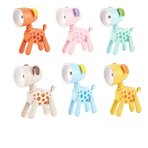 KWQBHW 6 Stück Mini-Hunde-Nachtlicht, niedliche LED-Schreibtischlampe, verstellbare Handyhalterung, faltbare Leselampen, Tischlichter für Kinderzimmer, batteriebetrieben Cover