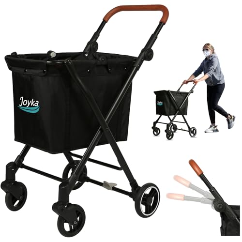 Joyka 折りたたみ式 ショッピングトロリー 耐荷重55リットル クロスボディバッグ付き 前面回転式キャスターと高さ調節可能スライダー付き ショッピング ピクニック 食料品 ランドリー