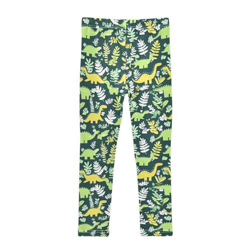 Wusikd Green Dinosaurs Girls' Leggings Toddler Doodles Cute Kids Yoga Pants Dance Active Tights 4T2