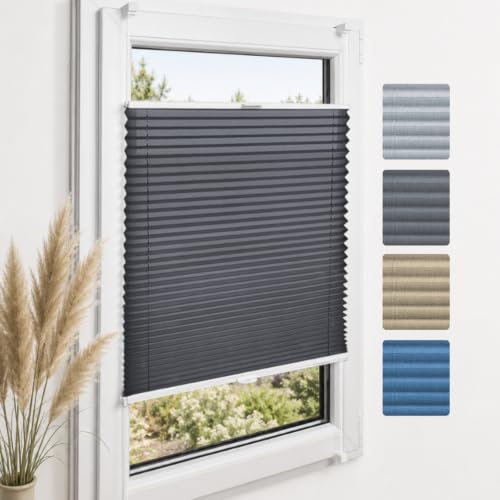 Home-Vision Premium Plissee ohne Bohren Klemmfix Melange Graphit B60xH130cm – Ansicht 1