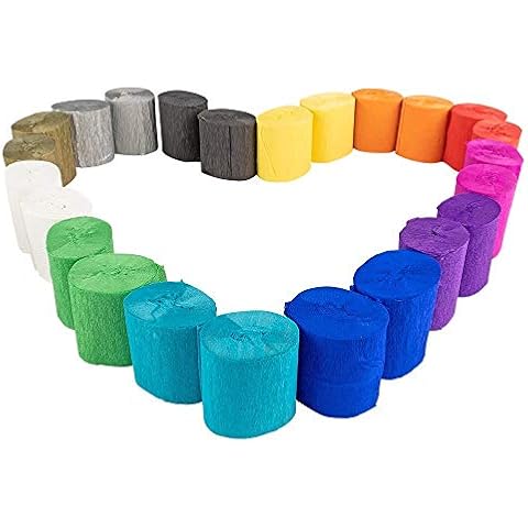 24 Rollen Krepp-Papier | Krepp-Bänder | 12 Farben | je 10 m pro Rolle | 5 cm breit | 17g/m² | Bastelpapier | Bastelkrepp Cover