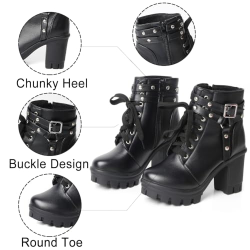 Image of FOREADA Goth Platform Heel Combat Boots Women Pearl Lace Victorian Booties