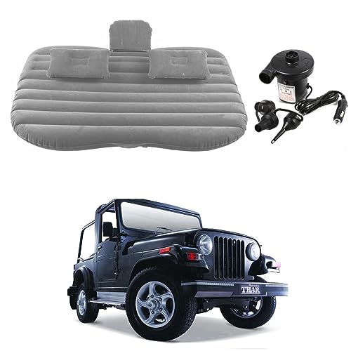 Image of Oshotto Multifunctional Car Travel Bed Mattress with Two Air Pillows, Car Air Pump Compatible with Mahindra Thar (Grey)
