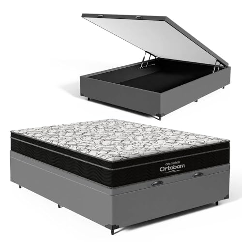 Cama Box Baú com Colchão de Espuma D45 Ortobom Airtech Ortopillow 150 (Casal)