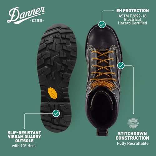 Danner 8” Quarry USA Waterproof Work Boots for Men - Full-Grain Leather with Gore-Tex, 3-Density Cushion Footbed & Traction Heel Outsole, EH Resistant4