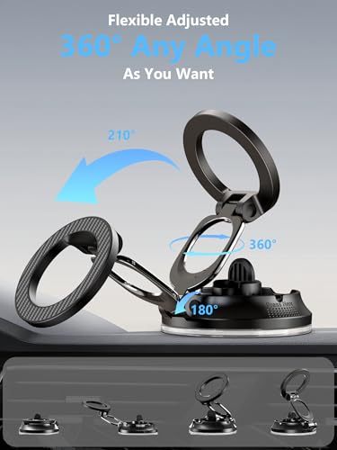 Image of Magnetic Phone Holder for Car [90+LB Strongest Suction&3000gf Strongest Magnetic] 360 Adjustable Vacuum Phone Holders for Your Car, Magsafe Car Mount for iPhone (Black)
