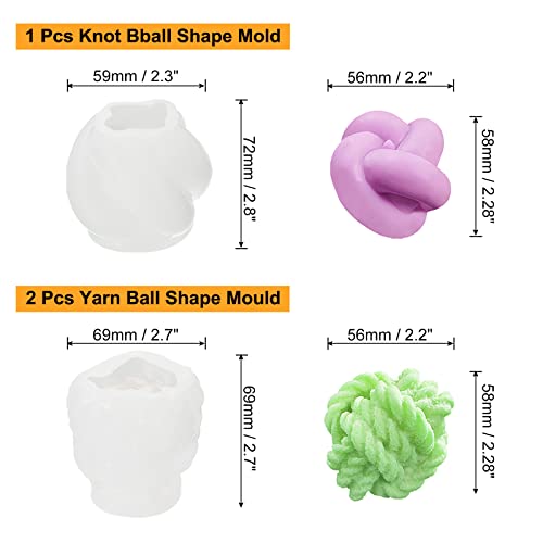PATIKIL 3Pack 3D Candle Mold, Yarn Silicone Candle Mold Knot Ball Shape Mould for Soap Wax Candle Resin Craft Making Table Home Decor - Image 2