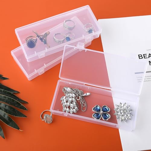 Image of Dimeho 6 Inch Plastic Storage Boxes, 3 Pcs Rectangular Small Storage Containers with Hinged Lids Clear Storage-Organizer Box for Small Items Art Craft Jewelry Accessories, 6.1 x 2.5 x 1.2 inches