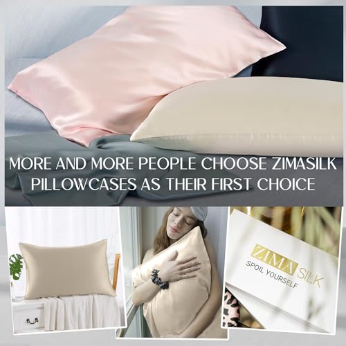 ZIMASILK 100% Pure Mulberry Silk Pillowcase for Hair and Skin Health,Soft and Smooth,Both Sides Premium Grade 6A Silk,600 Thread Count,with Hidden Zipper,1pc (King 20''x36'',Beige)