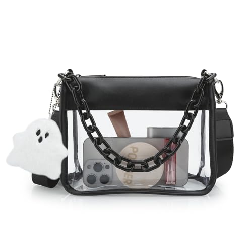 Clear Bag Stadium Approved, Small Zipper Clutch Purse Crossbody Shoulder Bag for Concerts Sports Events, with Removable Adjustable Strap for Women, Black