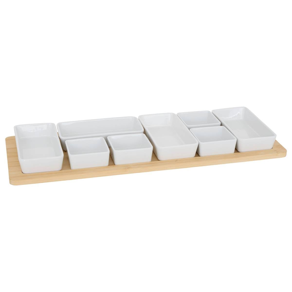 Atmosphera - Service apéritif bambou 9 pièce(s) blanc l58xp22xh5cm