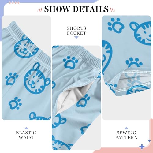 Lovely Tiger Paw Print Boys Long Pants Soft Trousers Elastic Waist Kids Lounge Bottoms with Pockets S-XL4