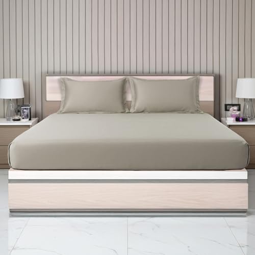 Image of LANE LINEN 400TC Super King Size Bedsheet with 2 Pillow Cases | 100% Cotton 3 Pc Bedding Set (2.74 M x 2.74 M) | Breathable & Wrinkle-Free | Sustainable & Eco Friendly Bedding Set (Ivory)