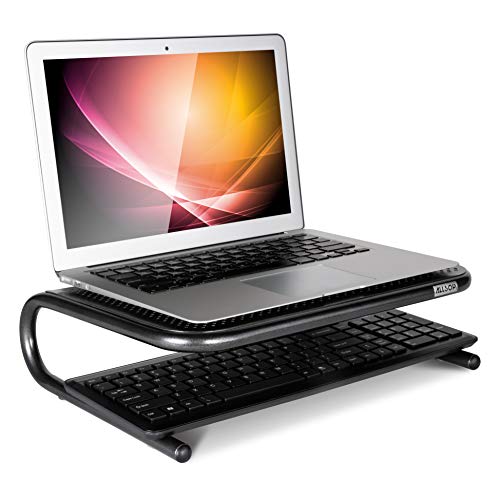 Allsop Metal Art Jr. Monitor Stand, 14-Inch Wide Platform Holds 40 Lbs With Keyboard Storage Space - Pearl Black (30165) #TOP3