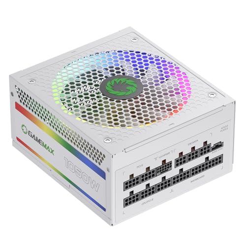 GAMEMAX 1050W ATX 3.0 & PCIE 5.0 Power Supply, 80+ Gold Certified, Addressable RGB with 5V Motherboard Sync, Fully Modular ATX Gaming Power Supply, 10 Year Warranty, RGB-1050, White Version by GAMEMAX - Used condition - US$105.57
