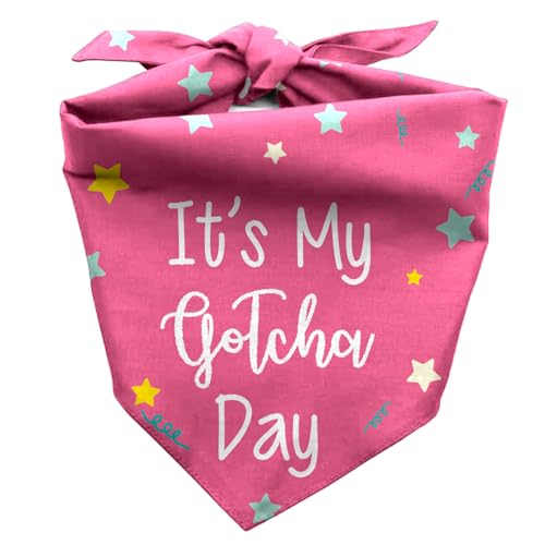 Its My Gotcha Day Dog Bandana Adoption Birthday Party Supplies Photo Prop for Pets Funny Cute Pet Triangle Scarf for Medium Large Dogs Gifts for Dog Lovers (Pink)