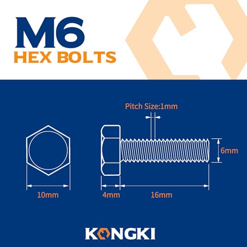 Image of M6-1.0 x 16mm Hex Head Screw Bolt, 18-8 (304) Stainless Steel, Fully Threaded, Plain Finish, Quantity 40
