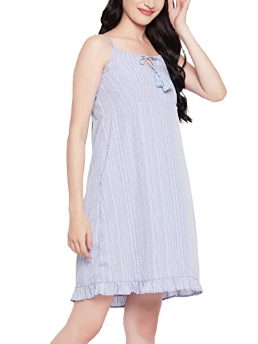 Image of Clovia Women's Crepe Striped Resort Wear Slip Dress with Ruffles