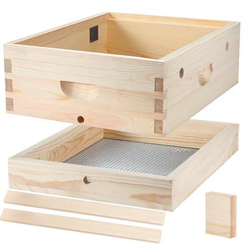 Thyle 10 Frame Beehive Candy Board and Quilt Box Combo Set Assembled Bee Candy Boards Feeder Beehives Boxes Moisture Quilt Box for Honey Candy Feed Bees Winter Preparation for Beekeepers