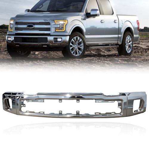 DTANNCCE Front Bumper Face Bar Compatible with 2015-2017 Ford F-150 F150 With Fog Light Cutout Hole Replacement for FO1002422 FL3Z17757A Polished Chrome Silver