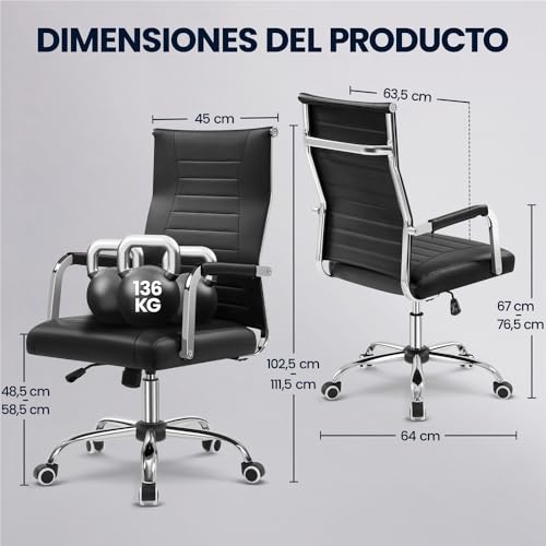 Miniatura 3 de Yaheetech Silla de Oficina Silla con Respaldo Alto Silla para Hogar Oficina Silla Ergonomica Tapizada PU Capacida de Carga 136 KG Negra
