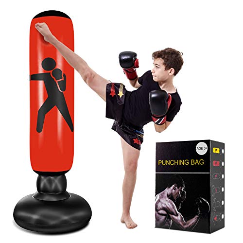 Punching Bag for Kids, Acocho, Kids Punching Bag, Red, Freestanding Punching Bag, Inflatable Punching Bag