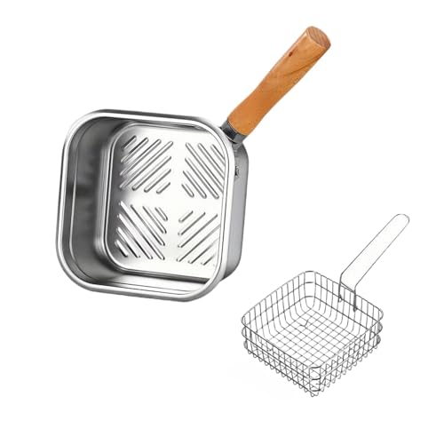 Haiyunhome 揚げ鍋 角型天ぷら鍋 揚げ物鍋 小型 揚げ物鍋 蓋付き 小さいステンレス製揚げ物用鍋 フィルター付き フライドポテト チキンフィレ/関東茹/茹でラーメン お手入れカンタン ヌードルクッカー 収納可能 持ち運び簡単 天ぷらフライヤー 保