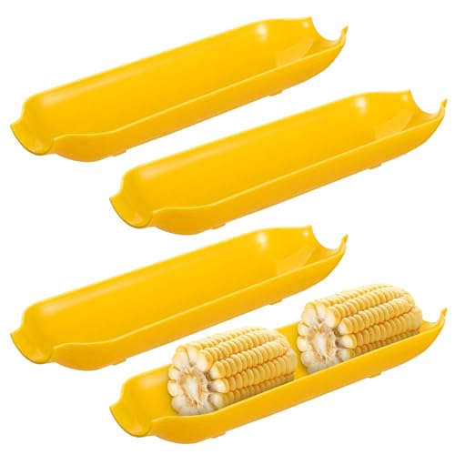 Milisten Bandeja de Plástico para Maíz 4 Unidades, Plato Multifunción para Servir Aperitivos y Bocadillos, Diseño en Forma de Mazorca, Reutilizable para Barbacoa y Mesa Hogar y Cocina