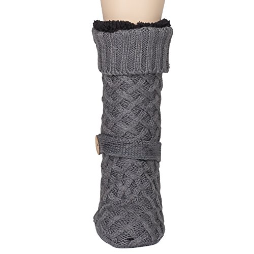 Womens Sweater Design Super Thick Comfy Non-Skid Slipper Socks (Charcoal Grey)2