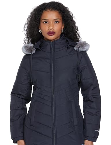 Image of Qube By Fort Collins Women's Medium-Length Bomber Jacket with Detachable Hood Stylish Winterwear for All-Day Comfort |Material: Nylon