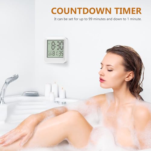 ALLOMN Digitale Duschuhr, wasserdichte Badezimmeruhr Timer mit Countdown Alarm Temperaturanzeige, Touch Badezimmeruhr Dusch Uhr mit Saugnapf Aufhängeöse Ständer für Kinder und Erwachsene (Weiß)