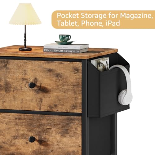 BOLUO Night Stand with Drawers for Bedroom - Small nightstand with Pocket 2 Drawer Dresser End Table Brown