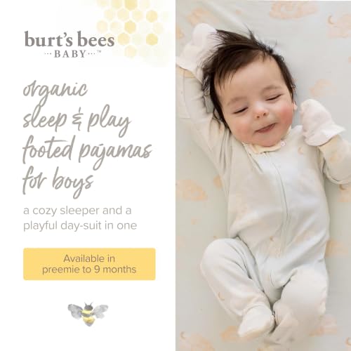 Burt's Bees Baby Organic Cotton Sleep and Play Footed Pajamas for Boys, Zipper PJ Newborn Sleeper with Non-Slip Bee Grips — view 3