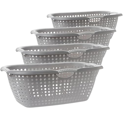 Sustania 4er Set Wäschekörbe Grau 60x40x24cm - Stapelbare Wäschewannen mit Belüftungslöchern und Ergonomischen Griffen für Wäsche Sortierung...