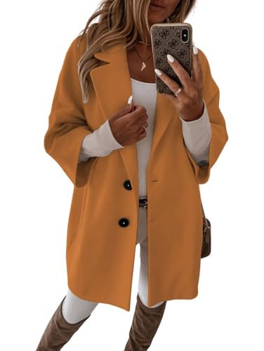 chouyatou Women's 3/4 Sleeve Notch Lapel Wool Coat Single Breasted Wool Blend Trench Pea Coat with Pockets