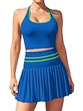 ATTRACO Womens Exercise Dress with Shorts and Bra Tennis Sets Cheerleading Outfit Royal Blue M
